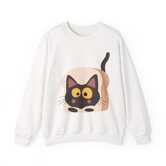 Cute Cat in Bread Crewneck Sweatshirt | Cartoon Sweatshirt for Cat Lovers, Cozy Fashion, Funny Gift, Pet Lover Apparel, Quirky Outfit