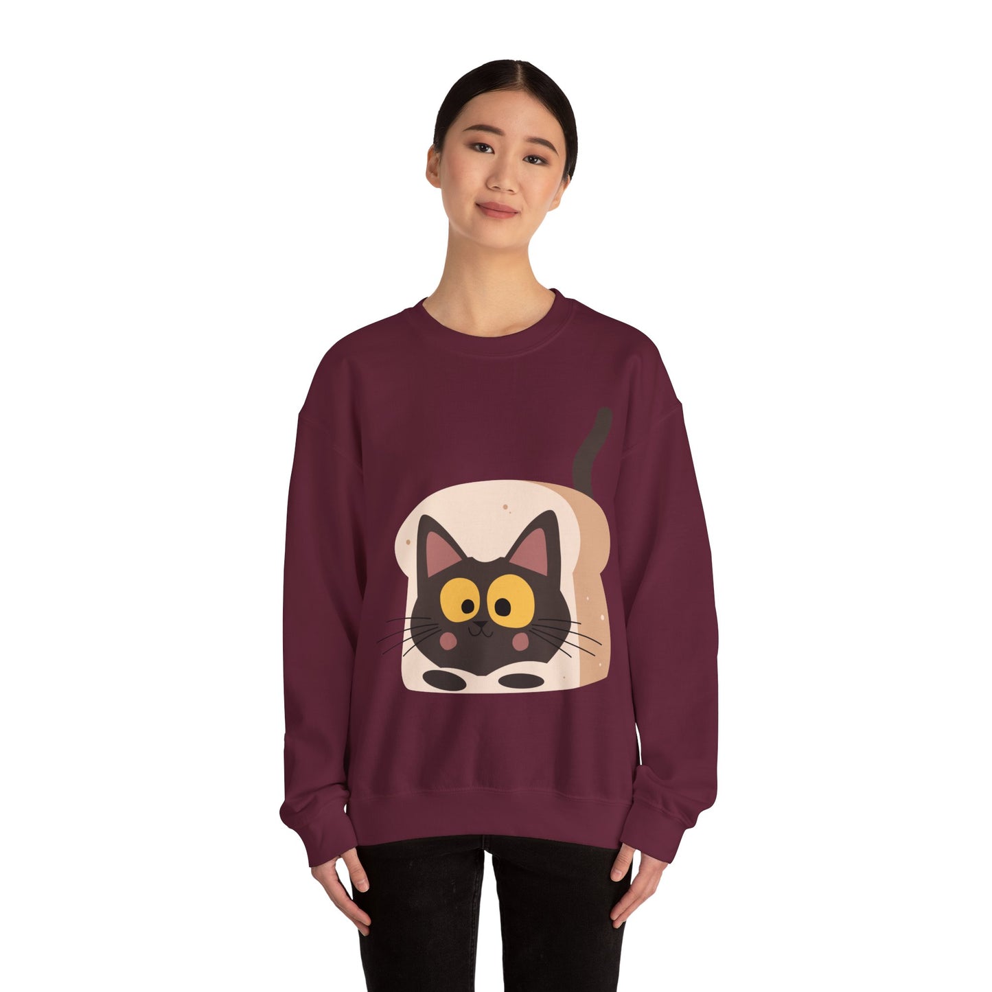 Cute Cat in Bread Crewneck Sweatshirt | Cartoon Sweatshirt for Cat Lovers, Cozy Fashion, Funny Gift, Pet Lover Apparel, Quirky Outfit