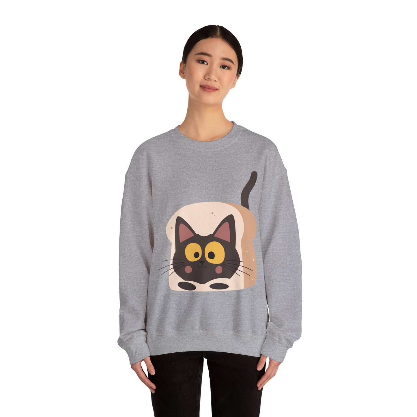 Cute Cat in Bread Crewneck Sweatshirt | Cartoon Sweatshirt for Cat Lovers, Cozy Fashion, Funny Gift, Pet Lover Apparel, Quirky Outfit