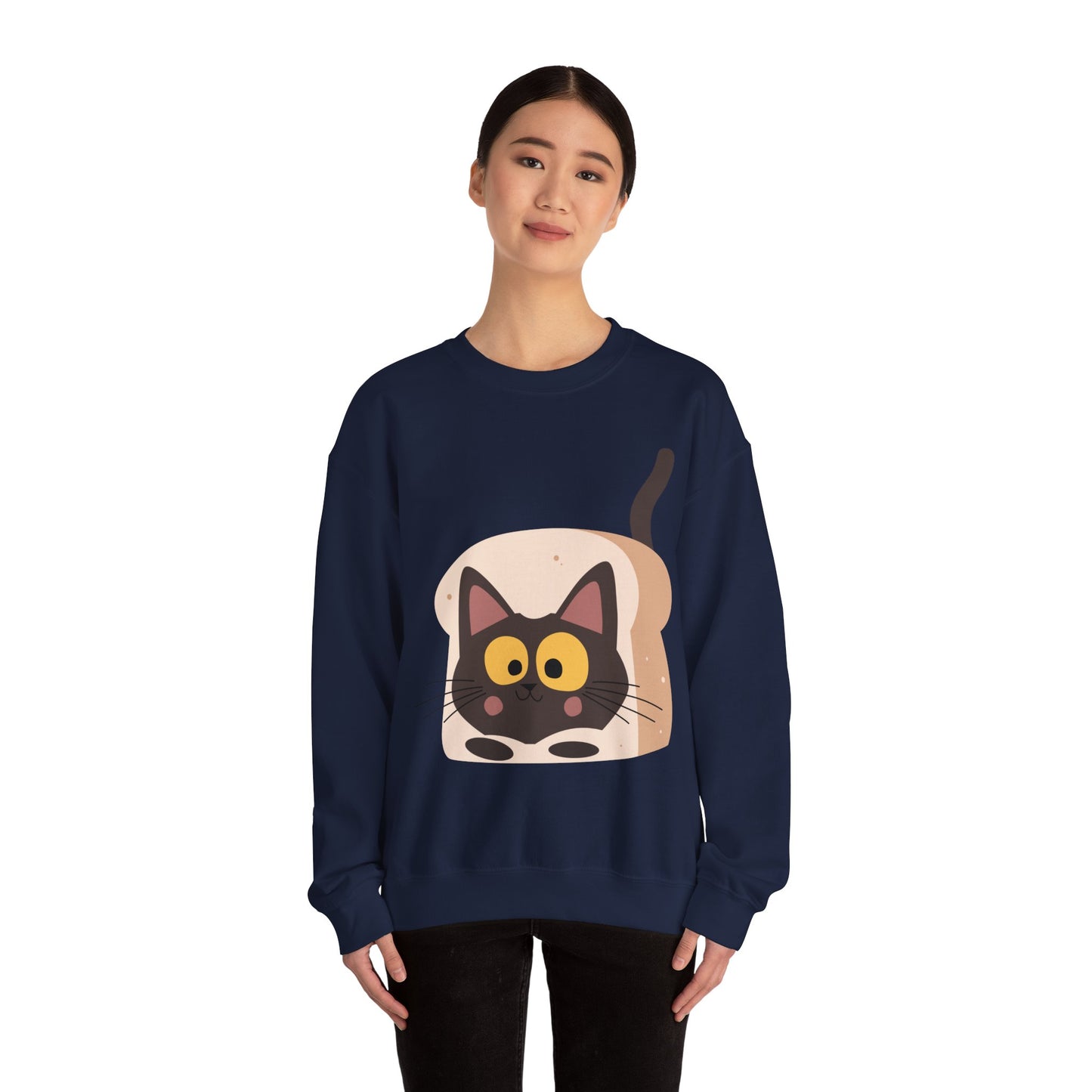 Cute Cat in Bread Crewneck Sweatshirt | Cartoon Sweatshirt for Cat Lovers, Cozy Fashion, Funny Gift, Pet Lover Apparel, Quirky Outfit