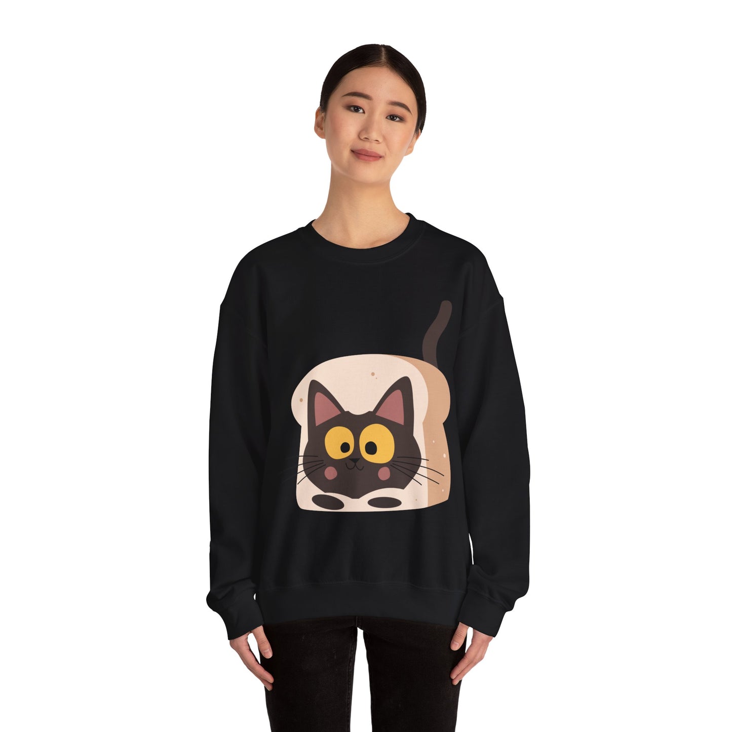 Cute Cat in Bread Crewneck Sweatshirt | Cartoon Sweatshirt for Cat Lovers, Cozy Fashion, Funny Gift, Pet Lover Apparel, Quirky Outfit