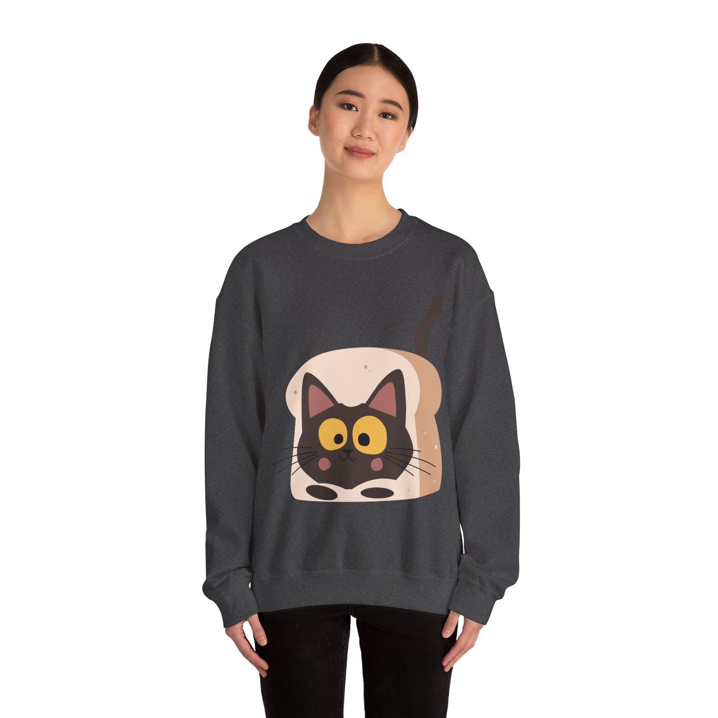 Cute Cat in Bread Crewneck Sweatshirt | Cartoon Sweatshirt for Cat Lovers, Cozy Fashion, Funny Gift, Pet Lover Apparel, Quirky Outfit