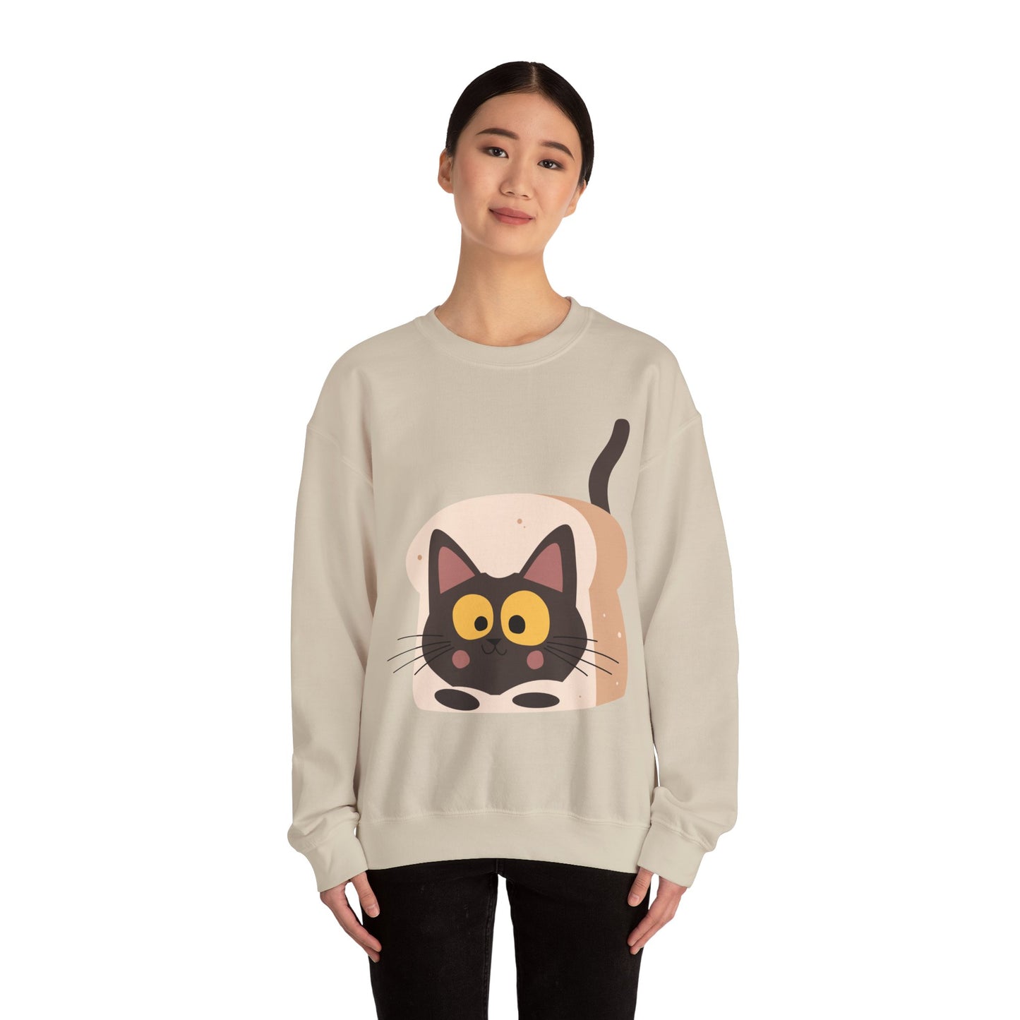 Cute Cat in Bread Crewneck Sweatshirt | Cartoon Sweatshirt for Cat Lovers, Cozy Fashion, Funny Gift, Pet Lover Apparel, Quirky Outfit