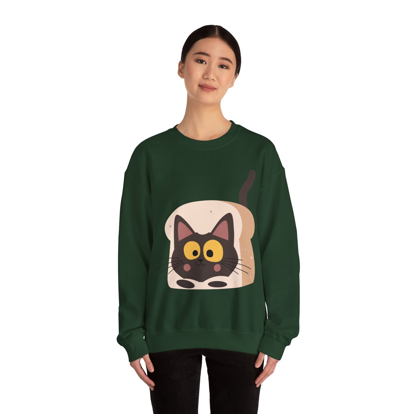 Cute Cat in Bread Crewneck Sweatshirt | Cartoon Sweatshirt for Cat Lovers, Cozy Fashion, Funny Gift, Pet Lover Apparel, Quirky Outfit