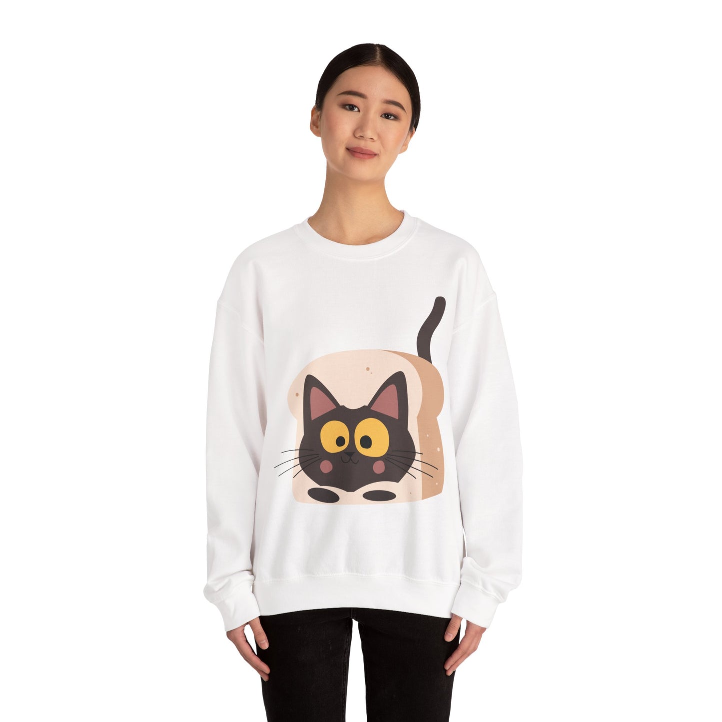Cute Cat in Bread Crewneck Sweatshirt | Cartoon Sweatshirt for Cat Lovers, Cozy Fashion, Funny Gift, Pet Lover Apparel, Quirky Outfit