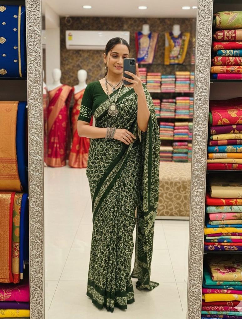 Pure Malmal Cotton Print Saree with Blouse Piece